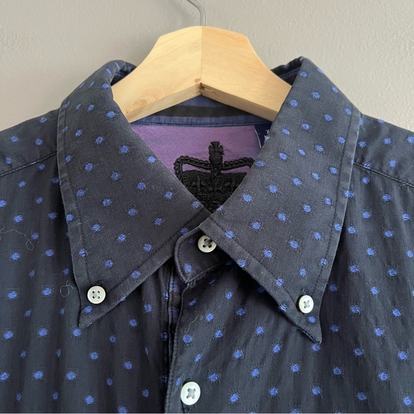 Robert Graham Button Shirt Mens XL Black Blue Dot Striped Flip Cuff Long Sleeve - Picture 3 of 15